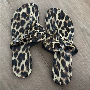 Tory Burch Black and Cream Leopard Sandals